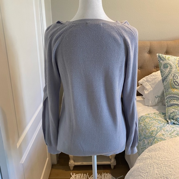 Club Monaco Cold Shoulder Sweater, Size SP, light blue. - Picture 3 of 3